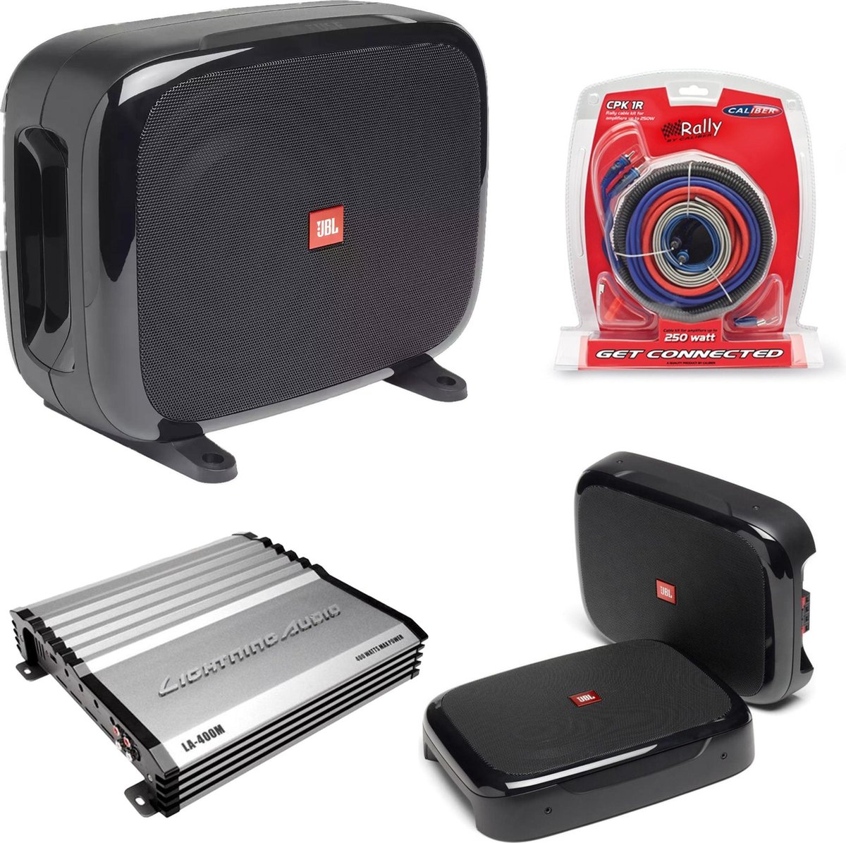 JBL Fuse Subwoofer Pakket met versterker en kabels. JBL Fuse subwoofer + LA400M...