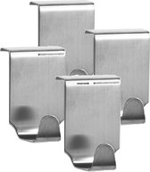 4x Zilveren handdoekhaken voor keukenkastjes 6 cm - Zeller - Woonaccessoires - Keukenbenodigdheden - Handdoekenhaken - Theedoekenhaken - Keukenhaakjes