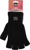 Zwarte vingerloze thermo handschoenen/mofjes voor heren - Warme gebreide handschoenen vingerloos/zonder vingers voor volwassenen L/XL