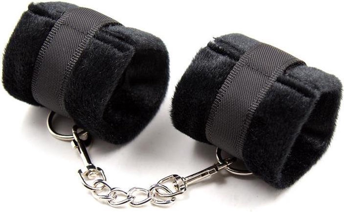 Handcuffs with Velcro with Long Fur Black