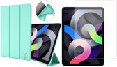 iPad Air 2020 Hoes - iPad Air 2022 Hoes - 10.9 inch - Trifold Smart Book Case Cover Leer Hoesje Groen - Tempered Glass Screenprotector