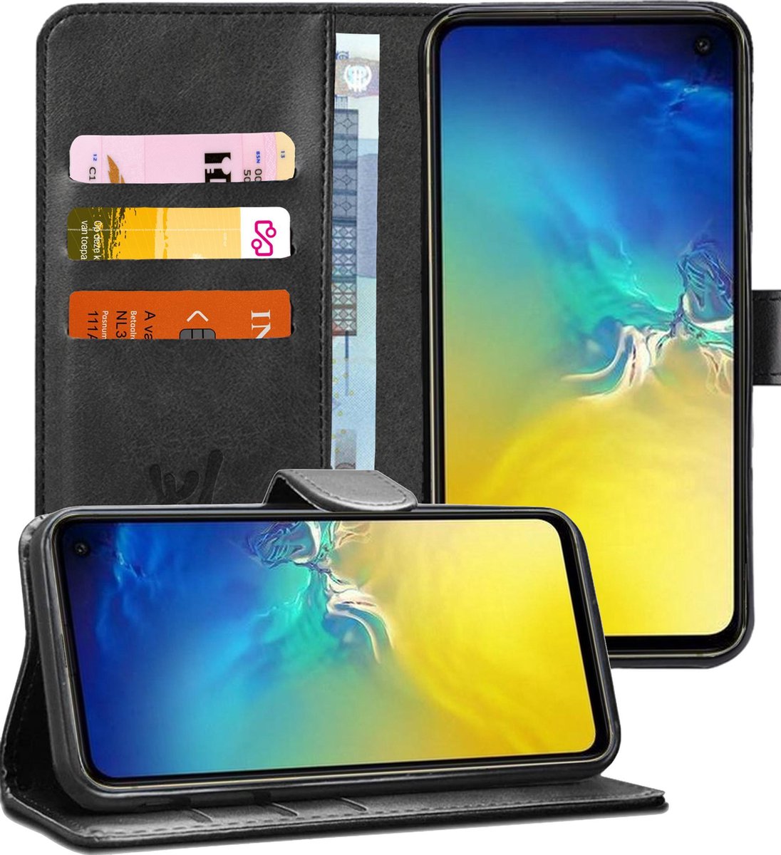 Hoesje geschikt voor Samsung Galaxy S10e - Book Case Kunstleer Pasjeshouder Zwart