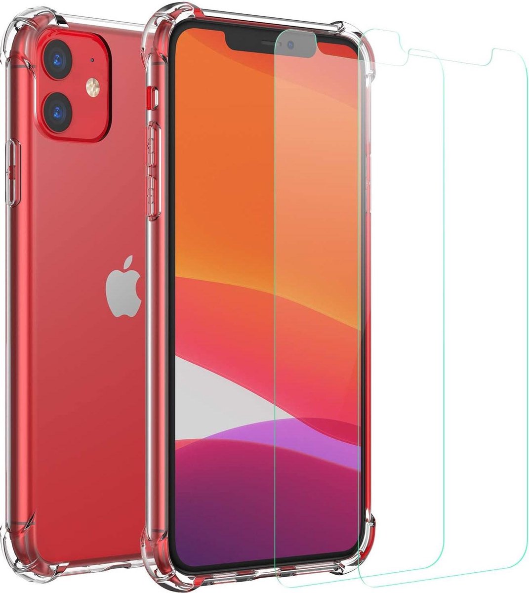 iPhone 11 Hoesje - iPhone 11 Anti Shock Hoesje - iphone 11 siliconen hoesje Case Back Cover - 2x iPhone 11 Screenprotector Tempered Glass Screen Protector Glas