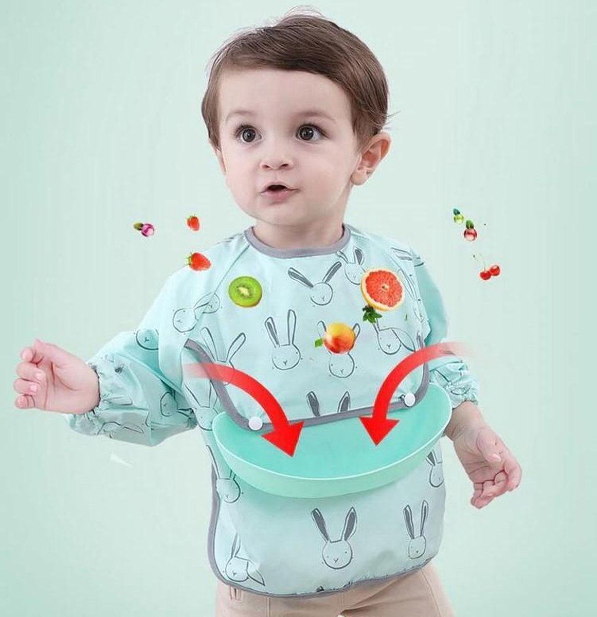 FILOWA Babyslabbetjes Lange Mouwen, 4 Stuks Waterdichte Afwasbaar Baby Slabbetjes, EVA Plastic Voedingsslabbetjes - Schilderen Spelen Eten Kunst Handwerk voor Peuters Meisjes 6-36 Maanden
