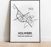 Holwerd city poster, A4 met lijst,  plattegrond poster, woonplaatsposter, woonposter
