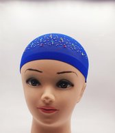 Wig Cap met strass steentjes blauw
