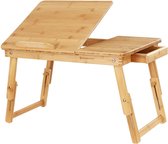 SONGMICS In hoogte verstelbare laptoptafel met lade, inklapbare notebooktafel van bamboe, bedtafel voor lezen of ontbijt en tekentafel 55 x (21-29) x 35 cm