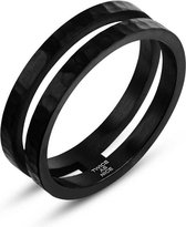 Twice As Nice Ring in edelstaal, open ring, zwart, gehamerd 60