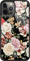 iPhone 12 Pro Max hoesje glass - Bloemen flowerpower | Apple iPhone 12 Pro Max  case | Hardcase backcover zwart