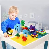 Kidsidee Kindertafel + 2 Stoeltjes + 4 Bakjes + 85 Bouwblokken - Speeltafel -Blokkentafel - Constructiespeelgoed Kinderen - Constructie Speelgoed Jongens en Meisjes 3, 4, 5, 6 Jaar - Geschikt voor de bekende Bouwstenen- zandtafel - watertafel