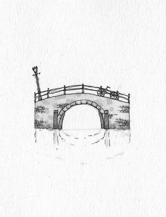 Poster Tekening brug Amsterdam - 30x40cm ingelijst - WALLLL - Ingelijst