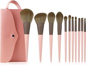 Roze Make-up kwasten set met etui - 11 stuks - Makeup brush set