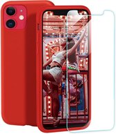 iPhone 12 Mini Hoesje Rood - Siliconen Back Cover & Glazen Screenprotector