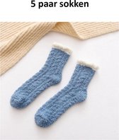 5 paar fuzzy sokken dames – blauw – huissokken – huissokken dames – maat 35-40 - Moederdag - Cadeau