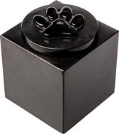 Cubos Dierenurn Zwart Met Kattenpootje - Kubusvormige Kattenurn Van Zwart Marmer Met Een Zwarte Pootafdruk Van Glas