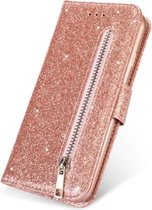 Glitter Bookcase voor Samsung Galaxy A21s | Hoogwaardig PU Leren Hoesje | Lederen Wallet Case | Telefoonhoesje | Pasjeshouder | Portemonnee | Roze Goud