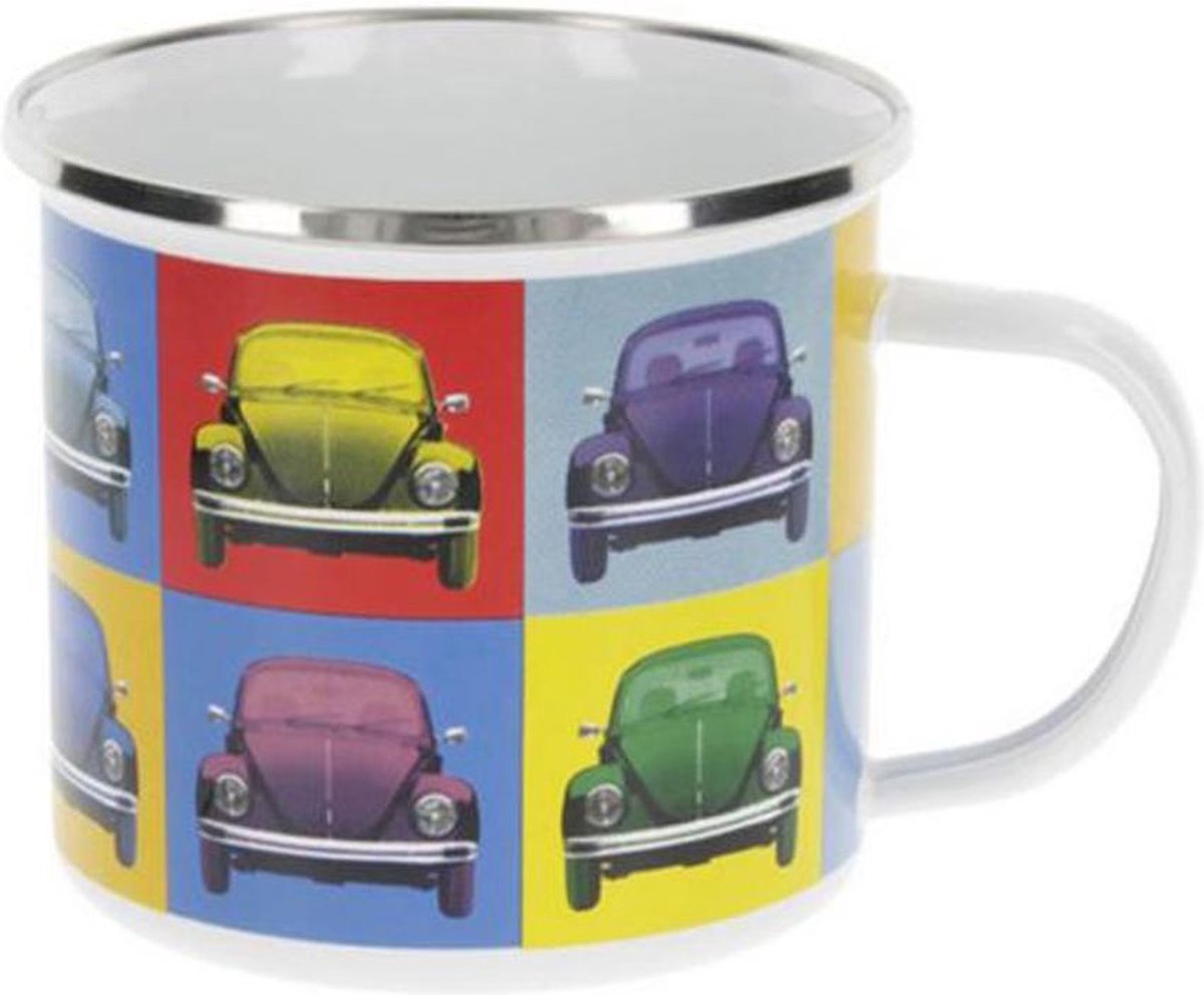 BRISA VW Collection - Volkswagen grote emaille koffie-thee-cappuccino-mok-beker-Haferl-mok voor kamperen & outdoor Käfer (500 ml/multicolor/kleurrijk)