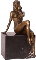 Bronzen beeld - Halfnaakte dame - Sculptuur - 24,7 cm hoog