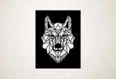 Line Art - Wolf vierkant 6 - S - 59x45cm - Zwart - geometrische wanddecoratie