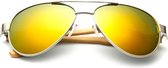 Bamboe zonnebril pilotenbril geel