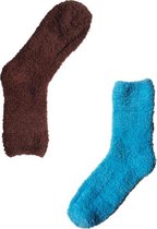 2 paar Huissokken | Sokken Dames 37 42 | Huissokken Fluffy Blauw en Bruin | Slofsokken