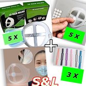 BIG PACK S&L  Mondmasker Beugel - 5 Stuks - Mondmasker  + 3 X  Bracket + 5 X anti slip sticker  - Make-up vriendelijk - Mondkapje - Siliconen mondkapje houder - Meer ruimte voor te ademen-Was