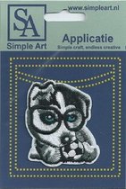 Opstrijk applicaties / Strijk Patch Set / Hond met bril /Formaat: 3,8 x 4,0 cm