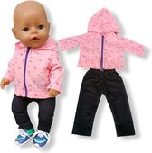 Poppenkleding meisje - Kleertjes geschikt voor o.a. BABY born - Poppenkleertjes 43 cm - Roze jasje met broekje