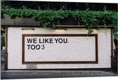 Dibond - Muur met Tekst ''We Like You Too :)) - 120x80cm Foto op Aluminium (Wanddecoratie van metaal)