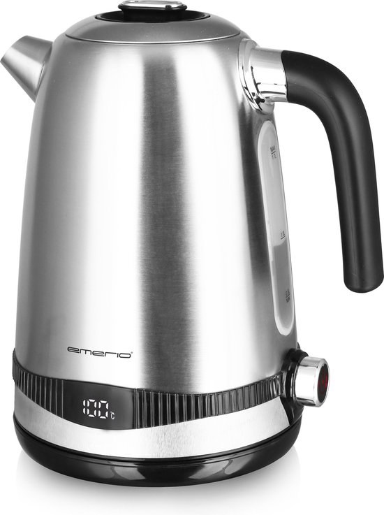 Emerio WK-124658.1 Stainless Steel Kettle, 1.7 Litre, 2200 Watt, Temperature Selection [40°|50°|60°|70°|80°|90°|100°C], 360° Base, Keep Warm Function, Display with Temperature Display, BPA-Free, Silver