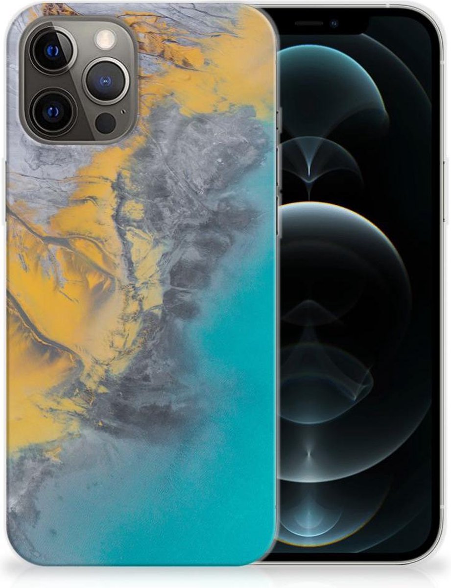 iPhone 12 Pro Max TPU Siliconen Hoesje Marble Blue Gold