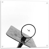 Tuinposter – Vliegtuig in Basketbalnet - 80x80cm Foto op Tuinposter  (wanddecoratie voor buiten en binnen)