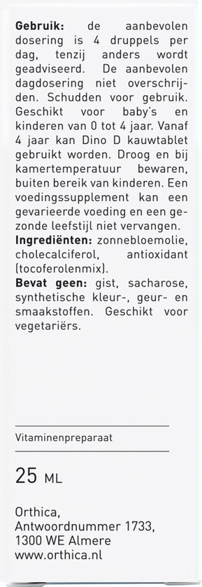Orthica Dino D Druppels - vitamine D3 voor baby en kind - 25 ml