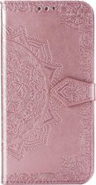 Hoesje Met Pasjeshouder Geschikt voor iPhone 12 Pro / 12 - Mandala Bookcase - Roze
