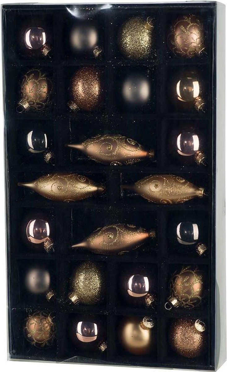 Cosy @ Home Kerstballen - Mix Bruin / Goud - Glas - ( Set van 24 )