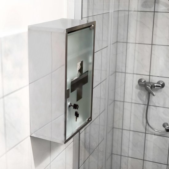 Gelukkig is dat liberaal Buitensporig Relaxdays medicijnkastje XL - afsluitbaar - badkamer kast - edelstaal en  glas | bol.com