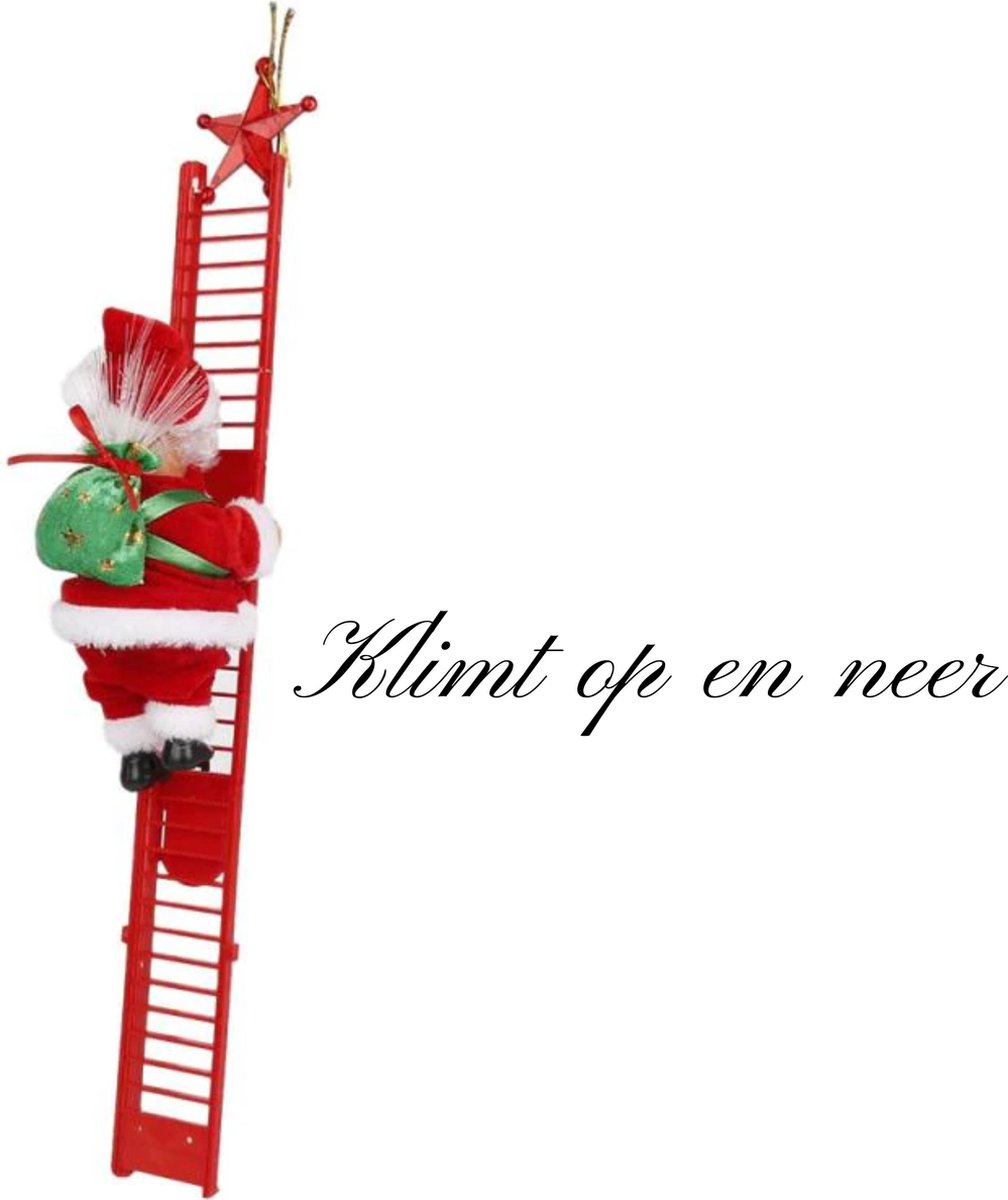 Elektrische klimmende kerstman, kerst klimt omhoog en omlaag ornament met touw, batterij aangedreven kerstman pluche pop met muziek voor kerstboom feest thuis deur muur decoratie, 2 pakjes