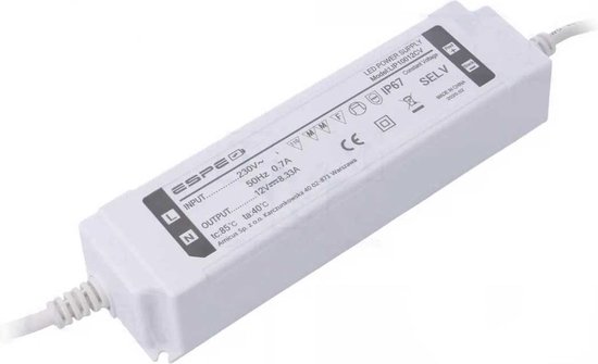 LED voeding - 12V, 8.33A - 100W - IP67 - WATERPROOF - ESPE