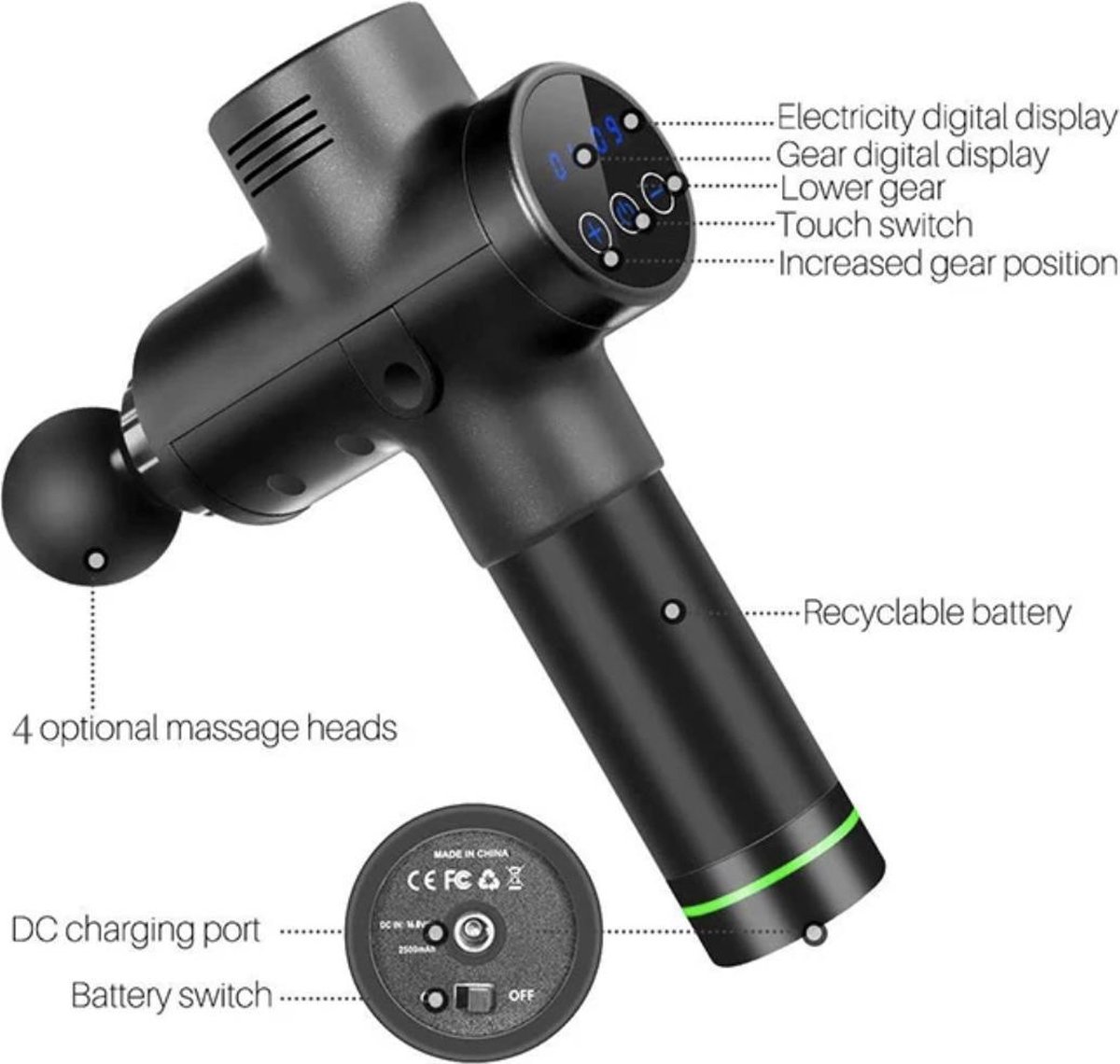 Afbeelding 3 van Regentech® Massage Gun - Professioneel Massage Apparaat - LCD - 20 Standen - Zwart