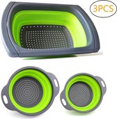 Keukenzeef Set | 3 Stuks | Uitschuifbare Handgrepen | Spoelbak | Opvouwbaar | Antislip | Ophangbaar | Groen
