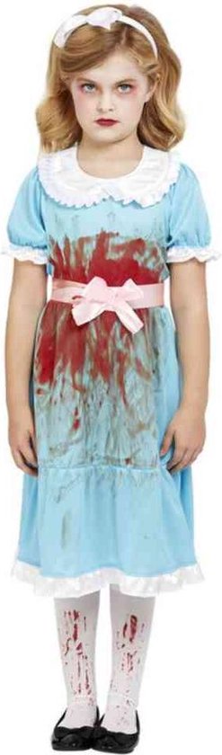 Smiffy's - Halloween Kostuum - Lief Meisje Besmeurd Met Bloed Kostuum - blauw - Medium - Halloween - Verkleedkleding