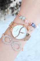 4 in 1 set: 3 Armbanden + Horloge - Roségoud- Vierkant- Glamour- Horloge- Klok- Diamant- Chique- Kralen- Sieraden- Gift- Cadeau- Moederdag- Verjaardag- Bedel- Classy- Design- Modern- Goudkleu