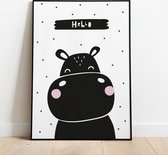 Label2X Poster - Nijlpaard Hello - 29.7 X 42 Cm - Multicolor