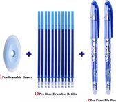 Set van 2x Uitgumbare balpennen en 10x vullingen BLAUW / uitwisbare ballpen