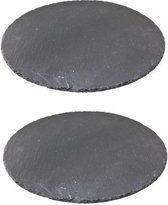 2x Leisteen serveerplanken/onderzetters 30 cm rond - Kaarsenplateaus - Hapjesplanken - Tapas - Kaasplankjes