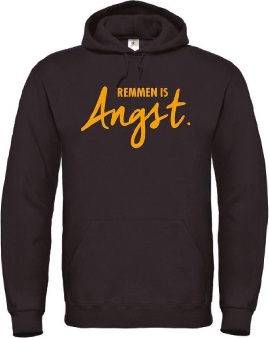 Remmen is Angst wintersport hoodie zwart M - okergeel - soBAD. | Foute apres ski outfit | kleding | verkleedkleren | wintersporttruien | wintersport dames en heren