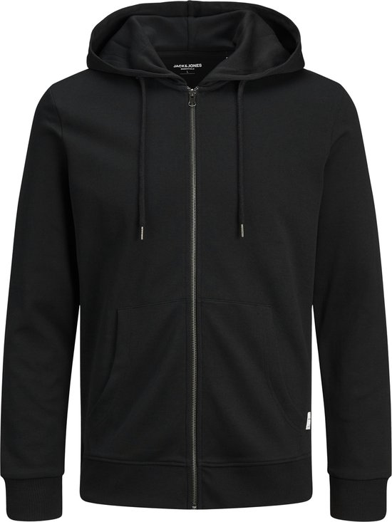 Zwarte zip-through hoodie voor heren met capuchon, voorkant.