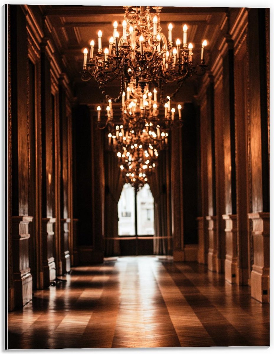 Dibond - Gang in Paleis met Kroonluchter - 30x40cm Foto op Aluminium (Wanddecoratie van me