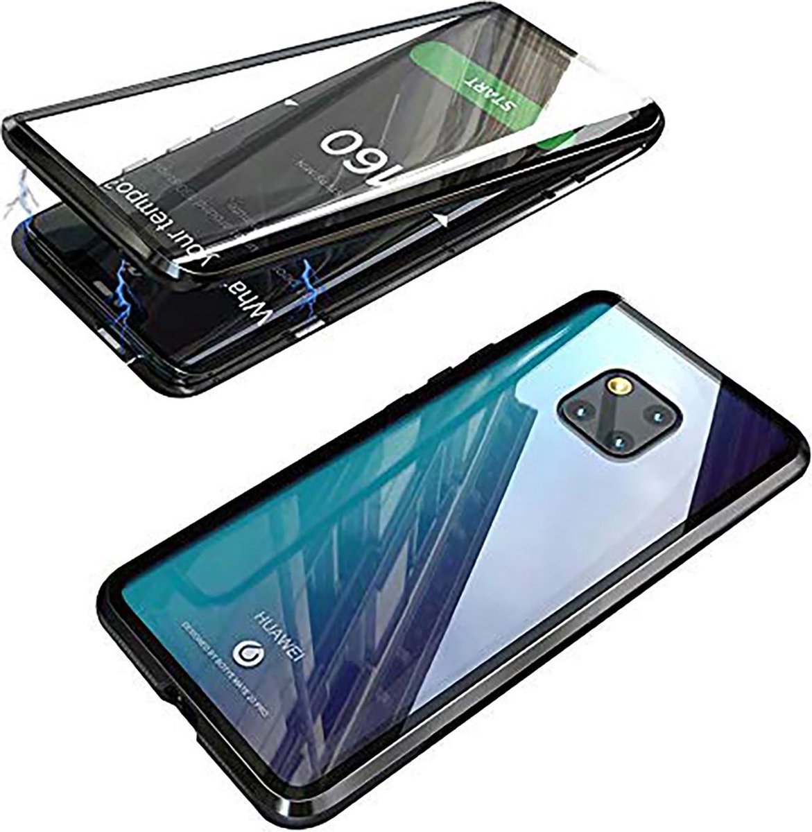 LitaLife Huawei Mate 20 Magnetic hoesje Zwart 360 graden hoesje - 2 in 1 gehard glas voor + achter - Magnetisch hoesje