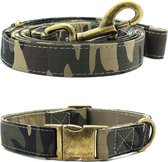 Studio Proud - Complete set - Halsband en hondenriem - Camouflage - bronskleurige accenten - maat S - te combineren met bijpassende poepzakjeshouder